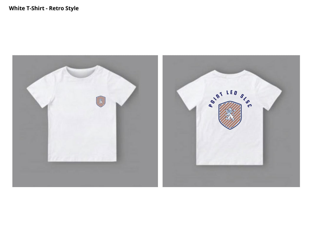 T-Shirt - White Retro Crest - Children's and Adults